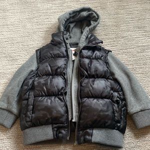 Appaman Black Camo Puffer Vest with Gray Hoodie Sleeves